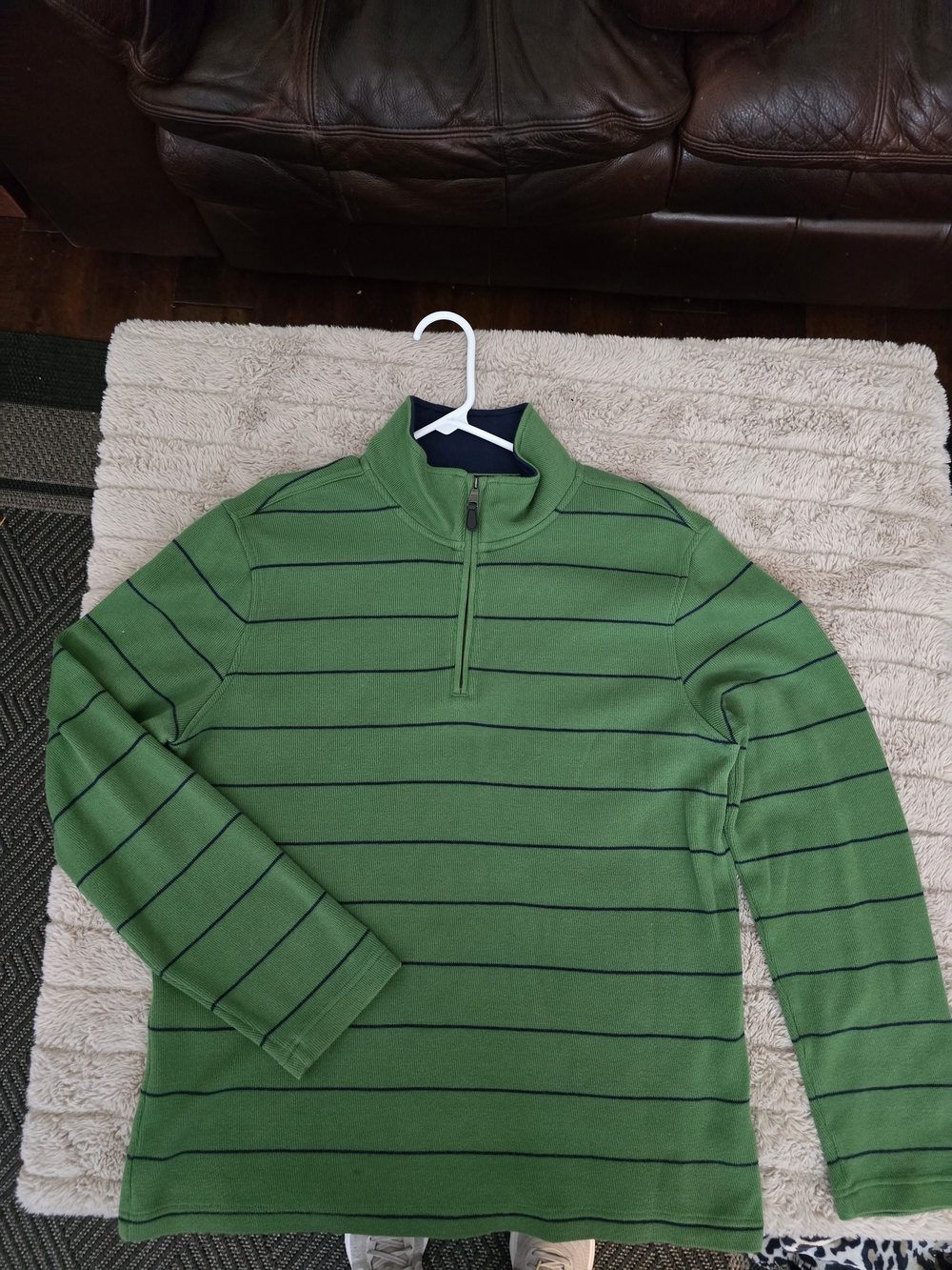 Banana Republic Men’s Green Zip Sweater with Navy Collar Sz.M